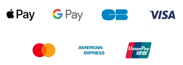 Moyens de paiement : Apple Pay, Google Pay, CB, Visa, Mastercard, American Express, UnionPay
